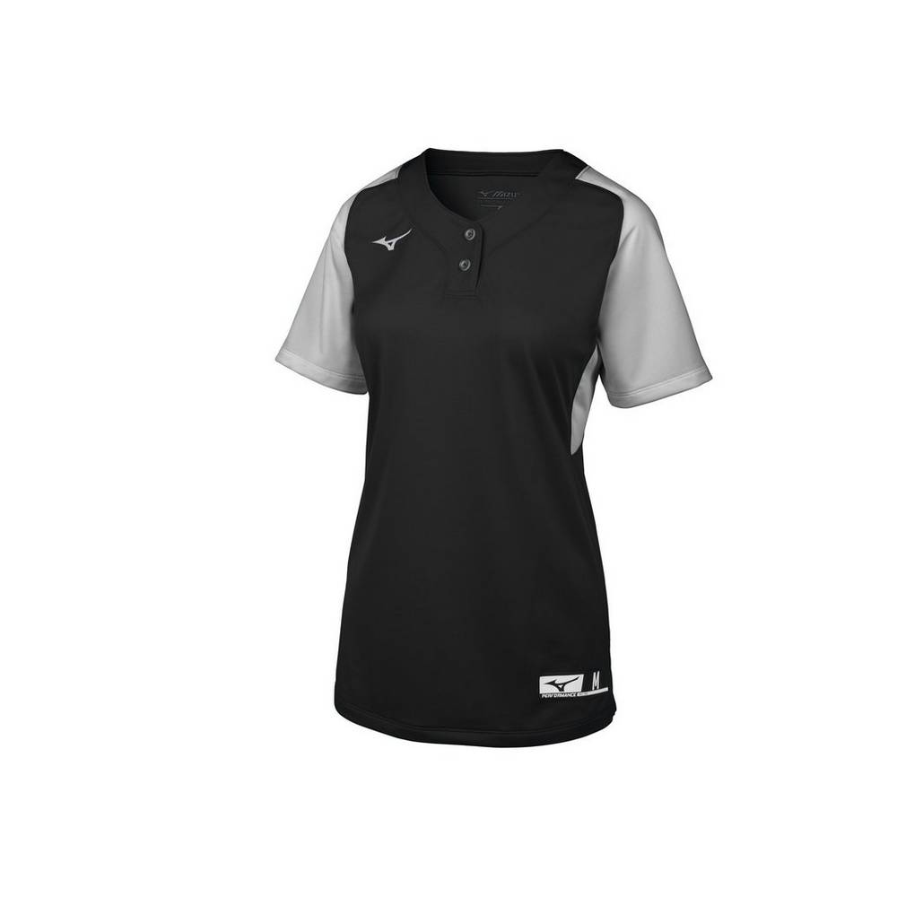 Camisas Mizuno Softball Aerolite 2-Button - Mulher - Pretas/Cinzentas - NMRZJ2643